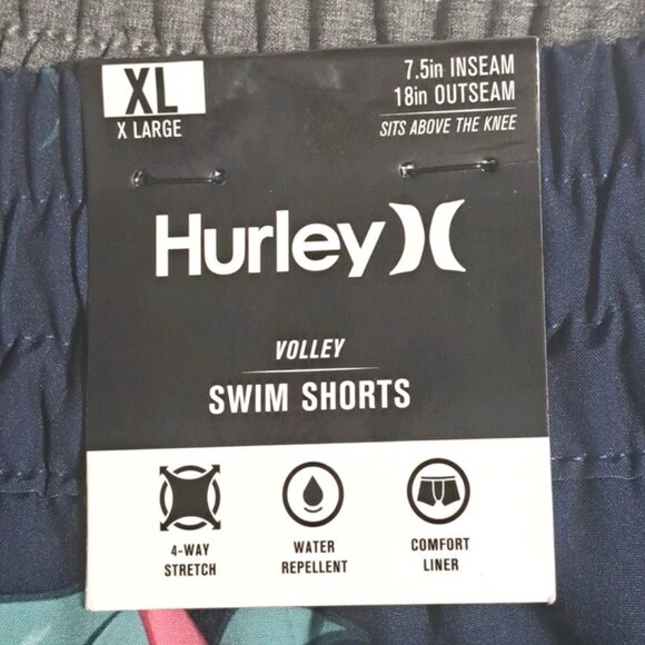 Hurley XL Men's Elastic Waist Dark Blue/Pink Flamingo Swim Trunks Stretch Volley - Picture 3 of 13